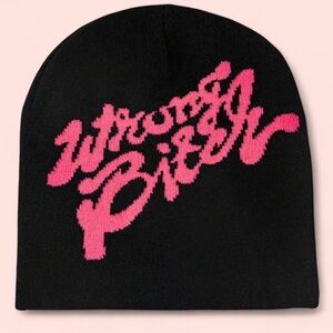 Black Beanie with Pink Script Design